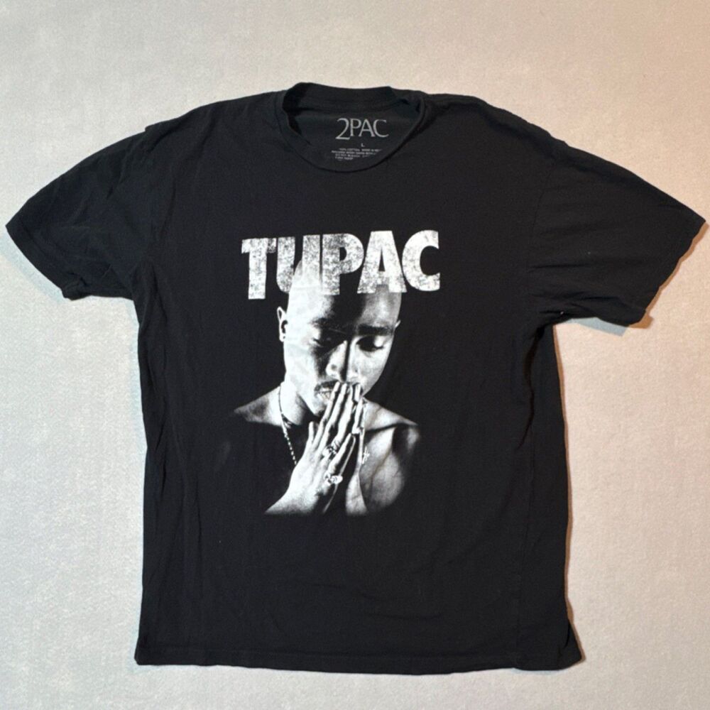 2Pac Tupac Black Graphic T-Shirt Tee Size L Rap & Hip Hop Music Artist Shirt